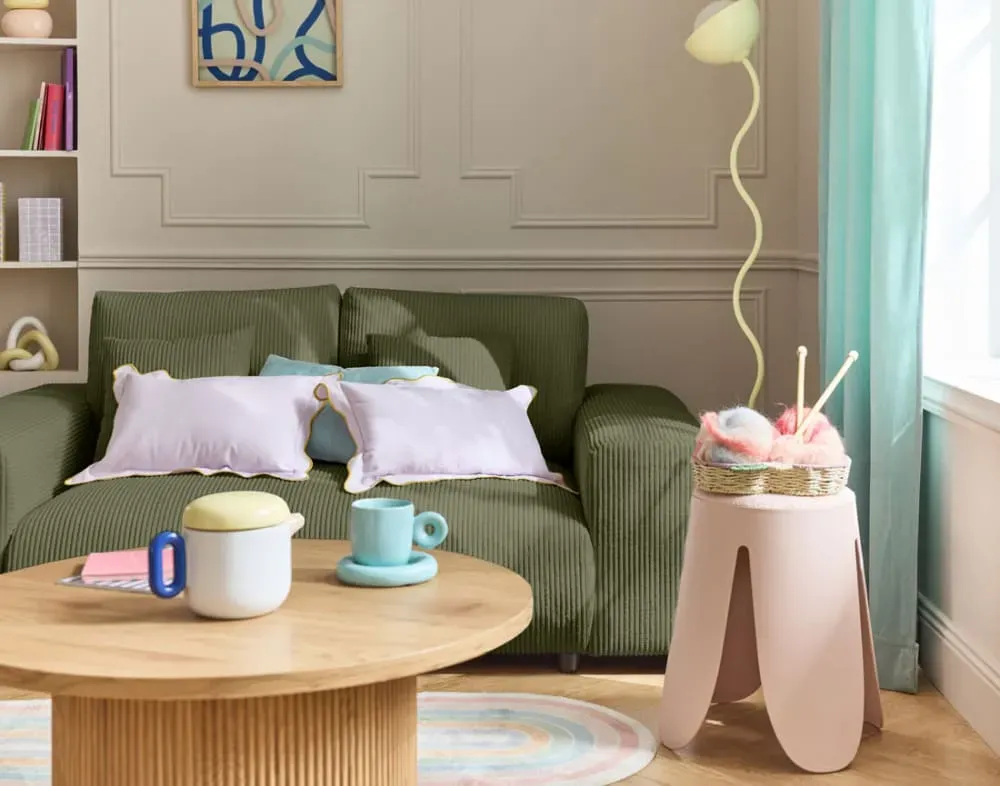 Illustration numéro 3 du produit Canapé droit 2 places en velours côtelé vert