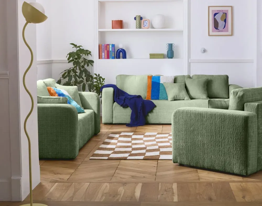 Illustration numéro 3 du produit Canapé droit 2 places en velours texturé vert sauge