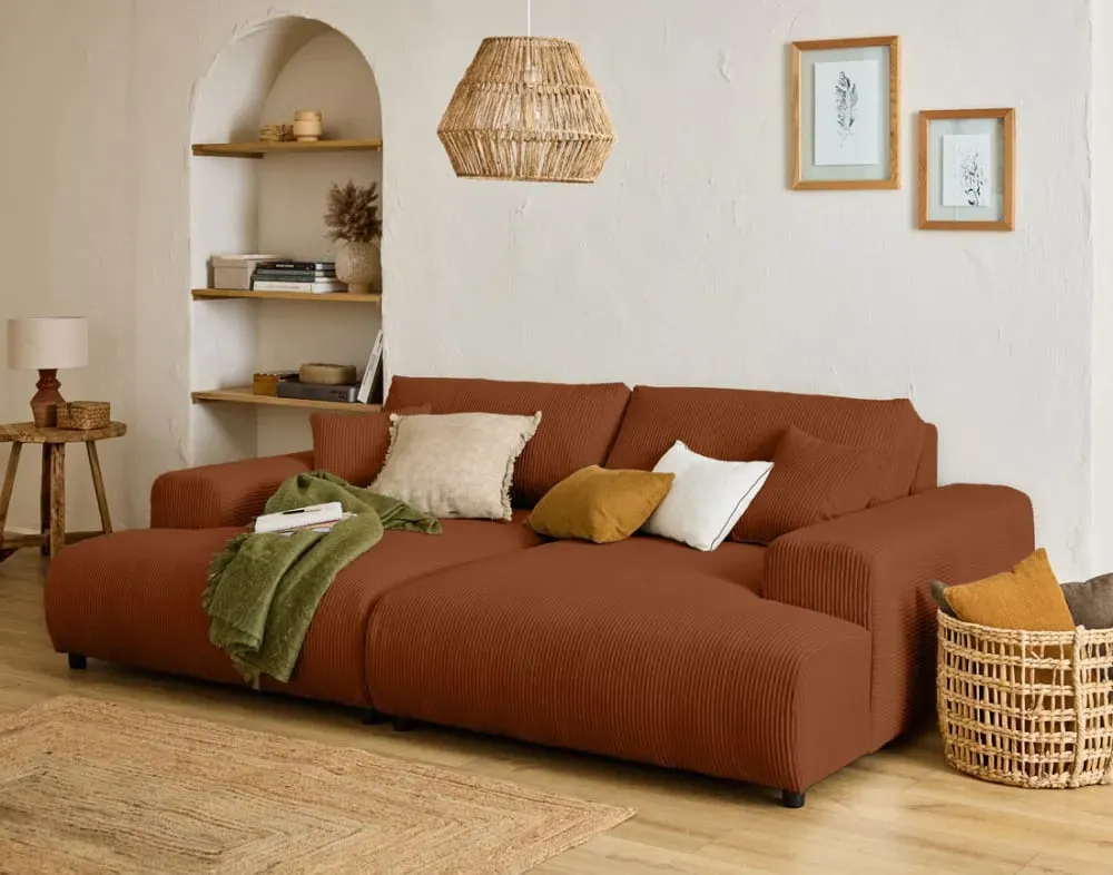 Illustration numéro 3 du produit Canapé droit 4 places en velours côtelé terracotta