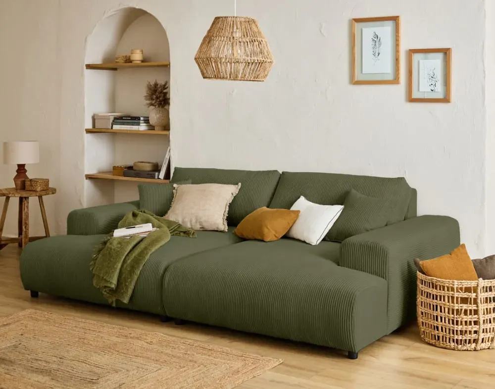 Illustration numéro 3 du produit Canapé droit 4 places en velours côtelé vert