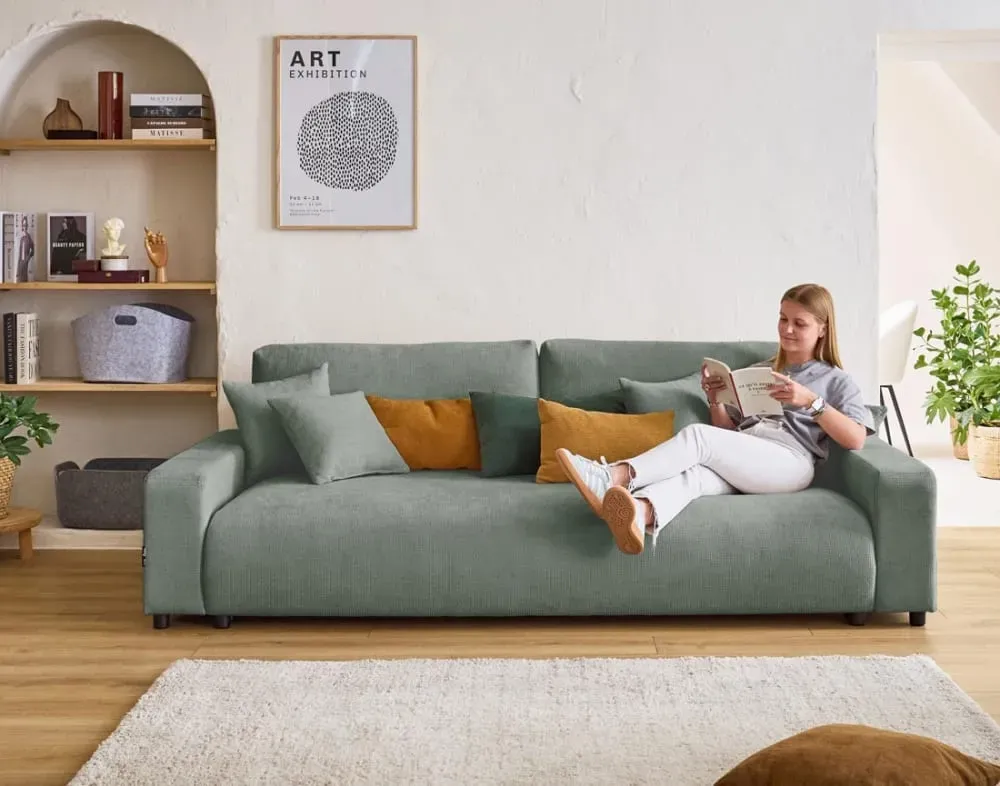 Illustration numéro 3 du produit Canapé droit convertible 3 places en velours texturé vert