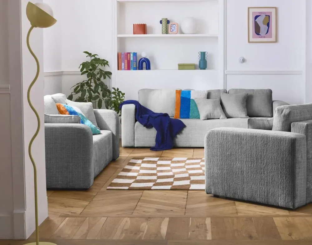 Illustration numéro 3 du produit Canapé droit 2 places en velours texturé gris