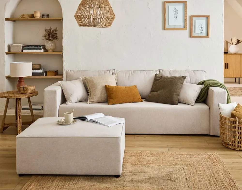 Illustration numéro 3 du produit Canapé droit convertible 3 places en tissu beige