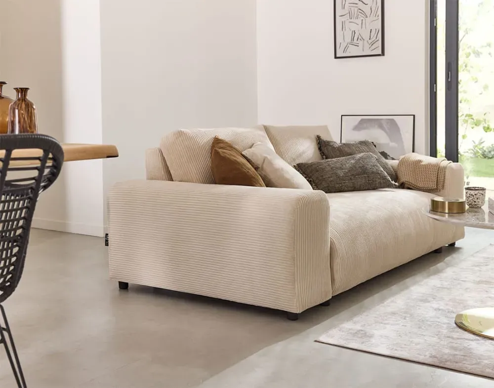 Illustration numéro 3 du produit Canapé droit 3 places en velours côtelé beige