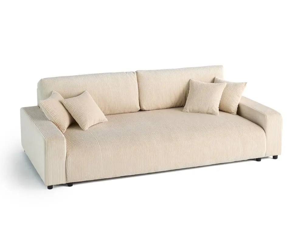 Illustration numéro 3 du produit Canapé droit convertible 3 places en velours côtelé beige