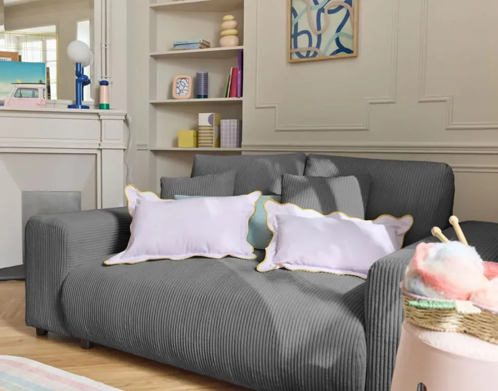 Illustration numéro 3 du produit Canapé droit 2 places en velours côtelé gris foncé