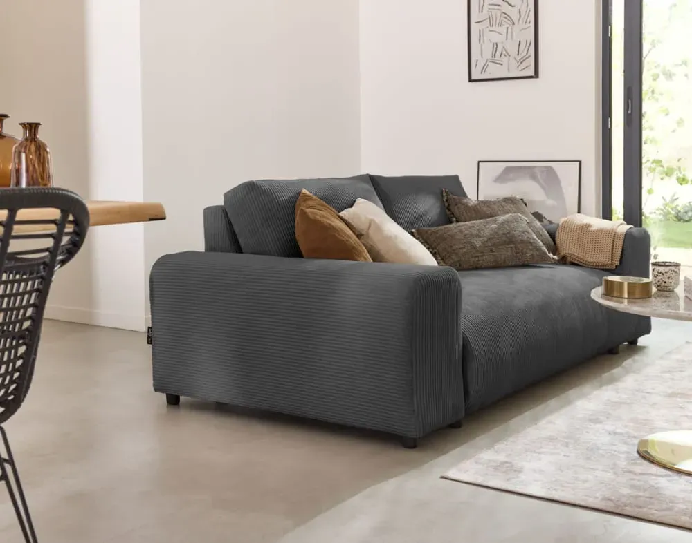 Illustration numéro 3 du produit Canapé droit 3 places en velours côtelé gris foncé