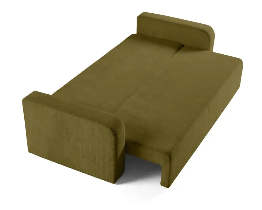 Illustration numéro 3 du produit Canapé droit convertible 3 places en velours texturé vert olive