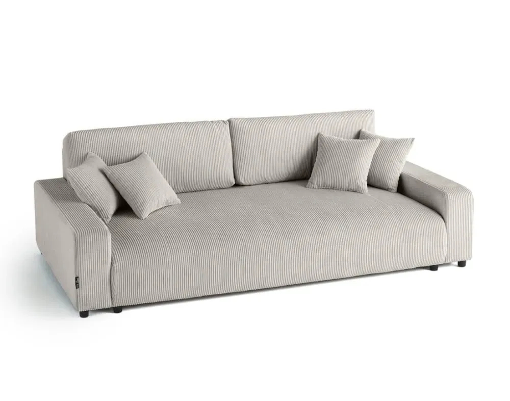 Illustration numéro 3 du produit Canapé droit convertible 3 places en velours côtelé gris clair