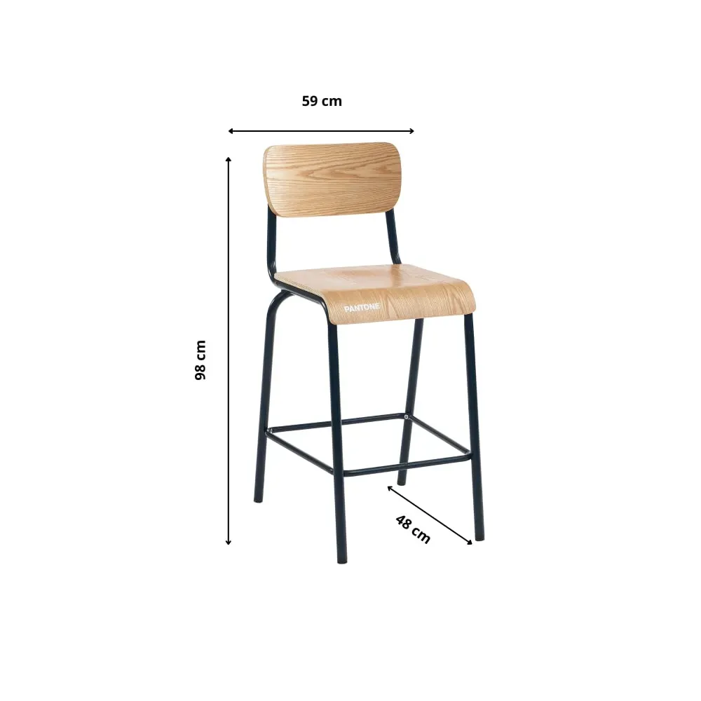 Illustration numéro 3 du produit Lot 2 chaises de bar bleu nuit et placage frêne pieds métal