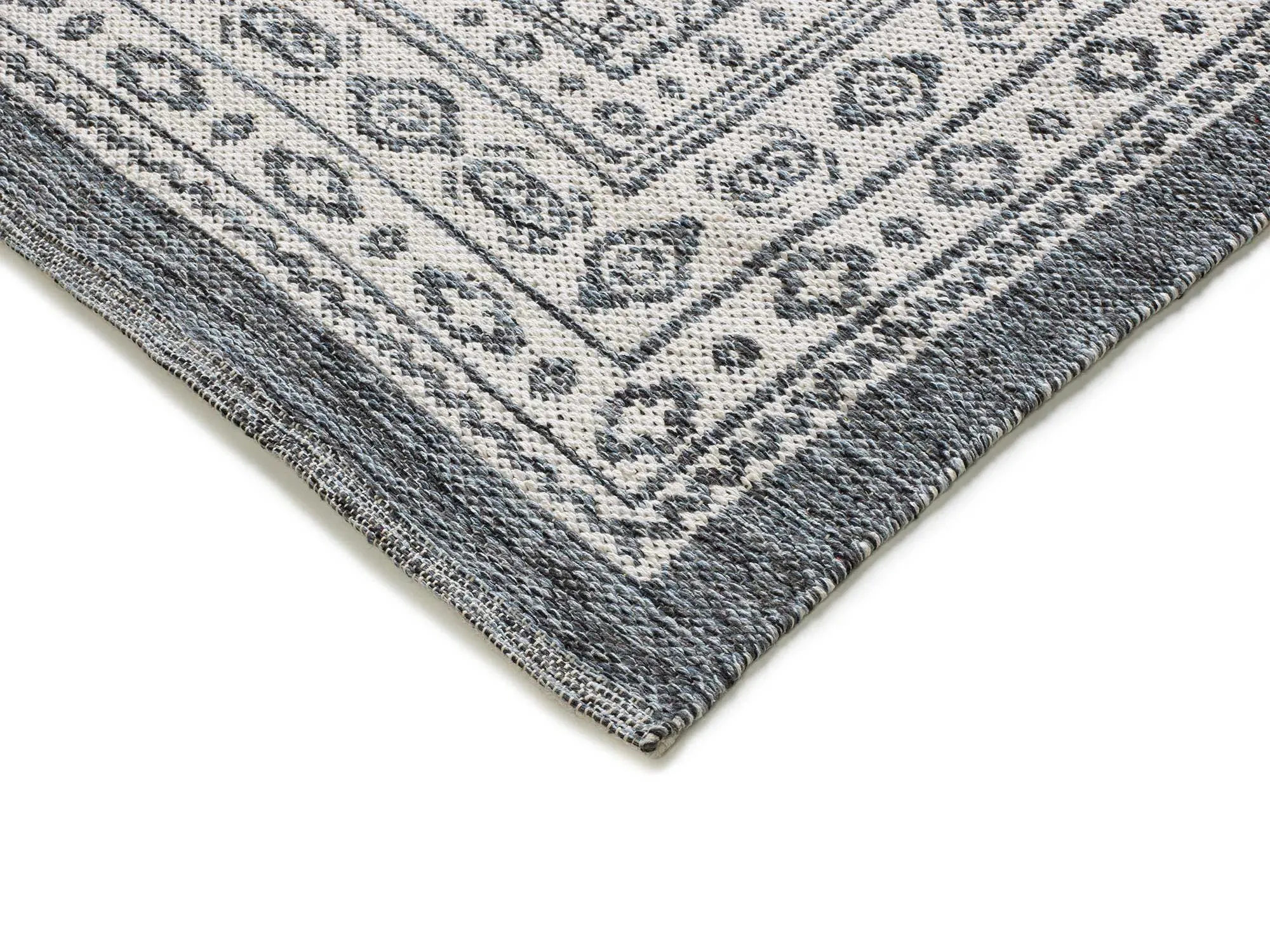 Illustration numéro 3 du produit Tapis en coton ethnique bleu/blanc  160x230 cm