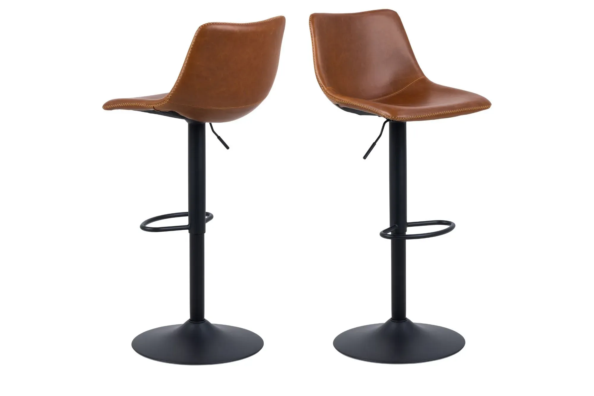 Illustration numéro 3 du produit Lot de 2 tabourets de bar simili piétement tulipe métal noir cognac