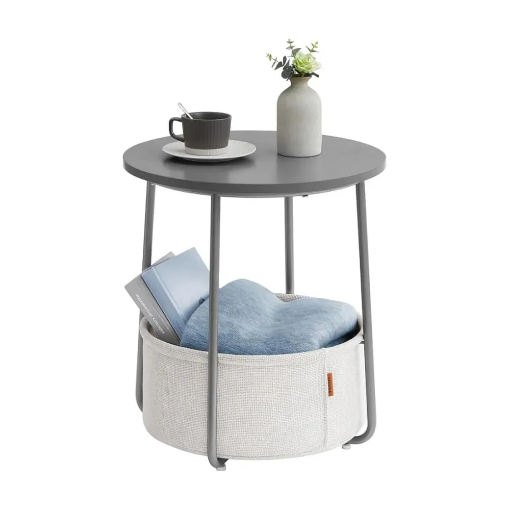 Illustration numéro 3 du produit Bout de canapé rond avec panier de rangement - H51 cm - Gris clair