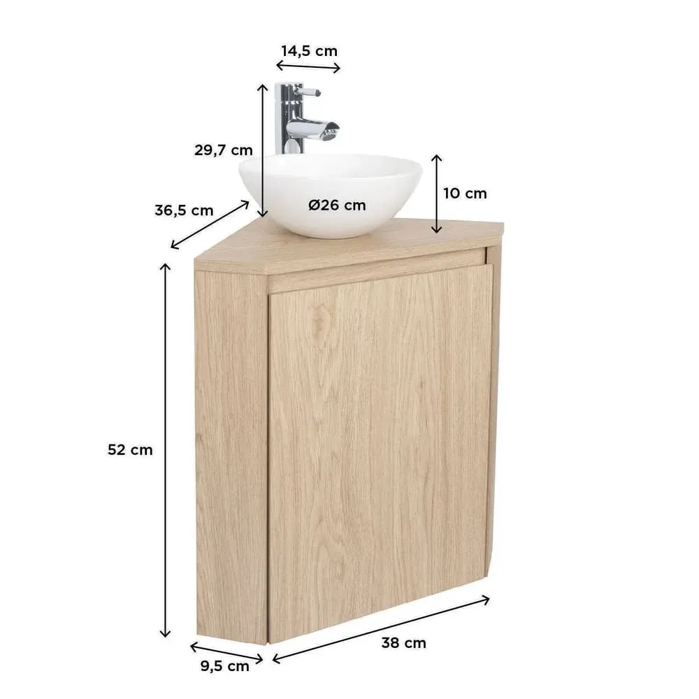 Illustration numéro 3 du produit Meuble lave-mains d'angle  + vasque + robinet