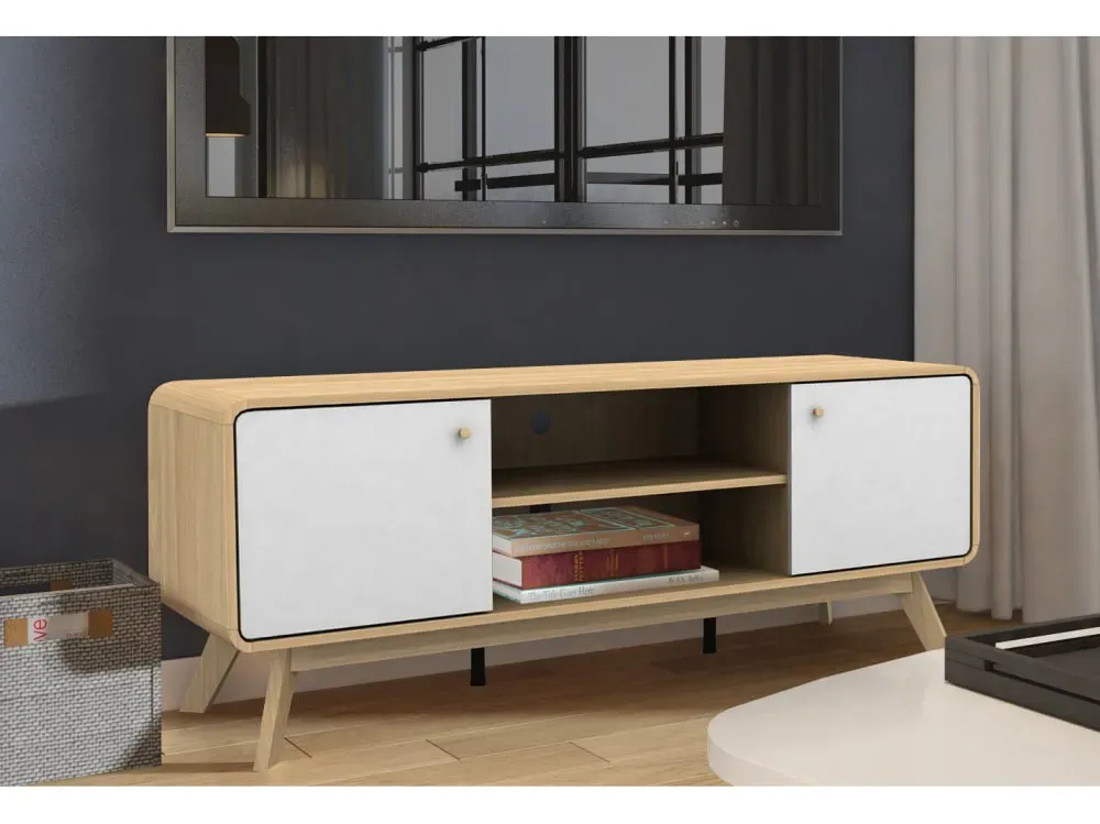 Illustration numéro 3 du produit Meuble TV avec 2 portes en effet chêne blanc