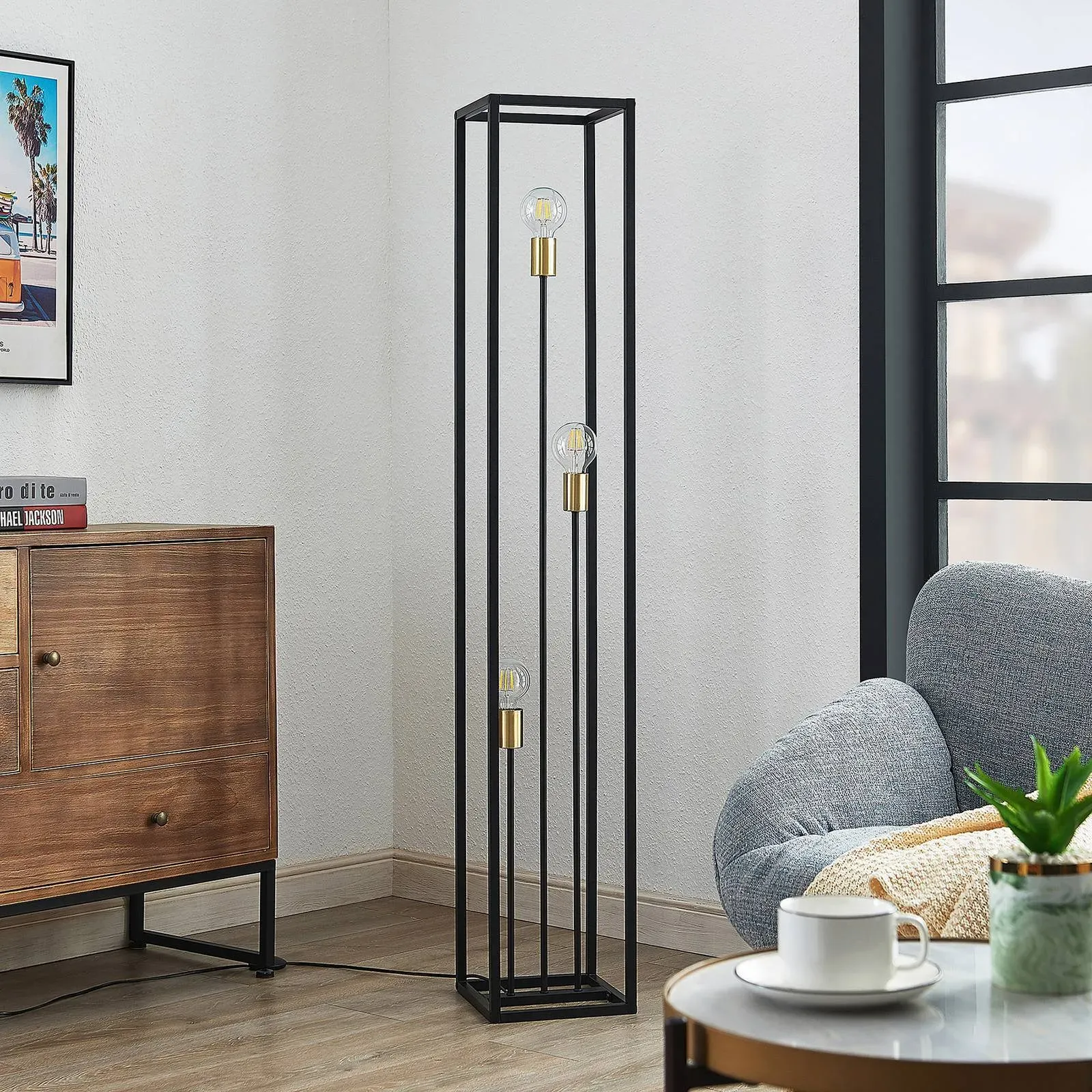 Illustration numéro 3 du produit Lampadaire en Métal Noir