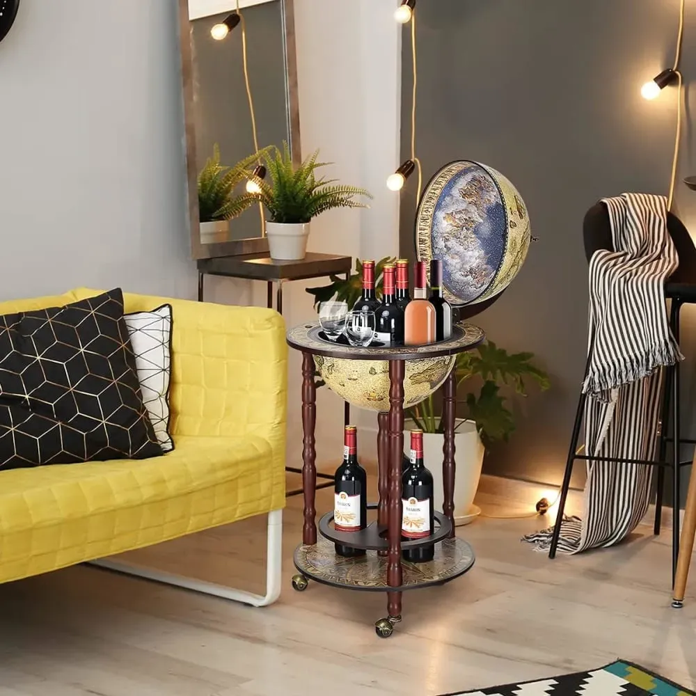 Illustration numéro 3 du produit Bar globe terrestre mappemonde en bois d'eucalyptus blanc 45X45X88cm