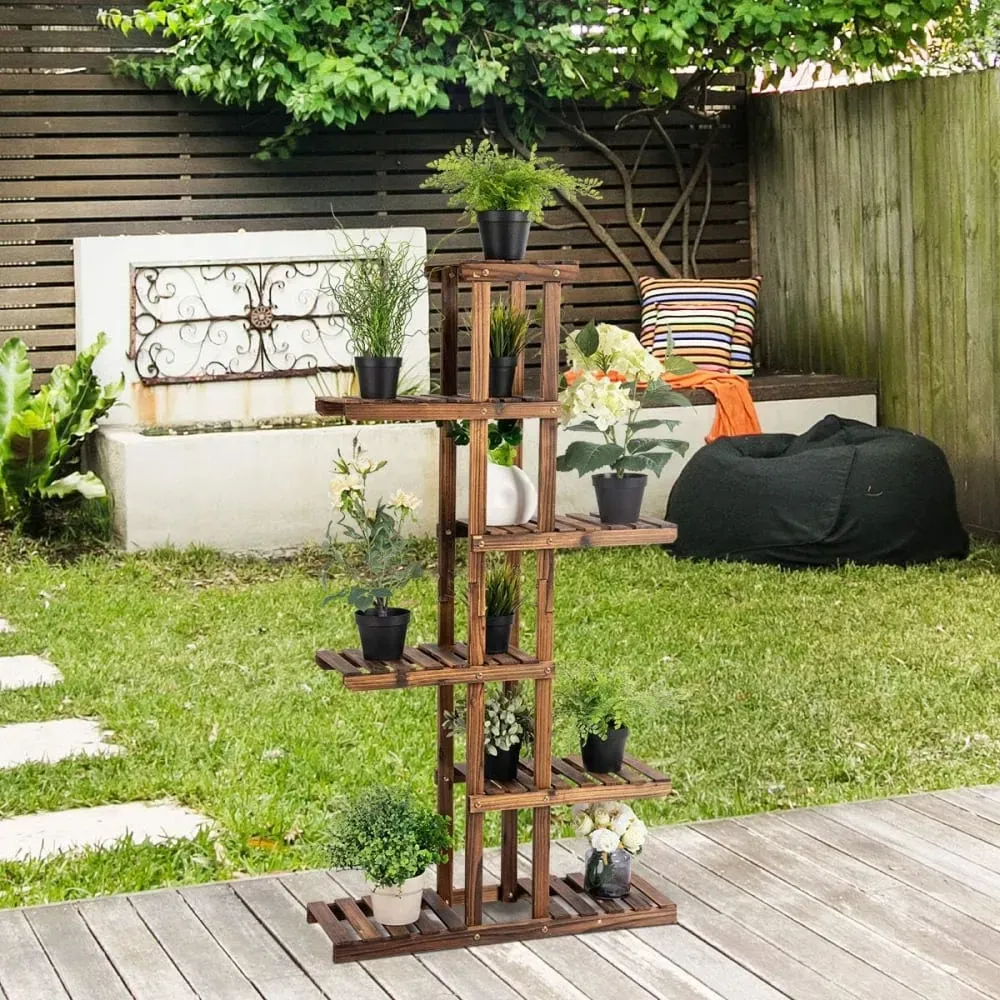 Illustration numéro 3 du produit Étagère à fleurs Verticale en bois 7 tablettes 75x25x140,5cm