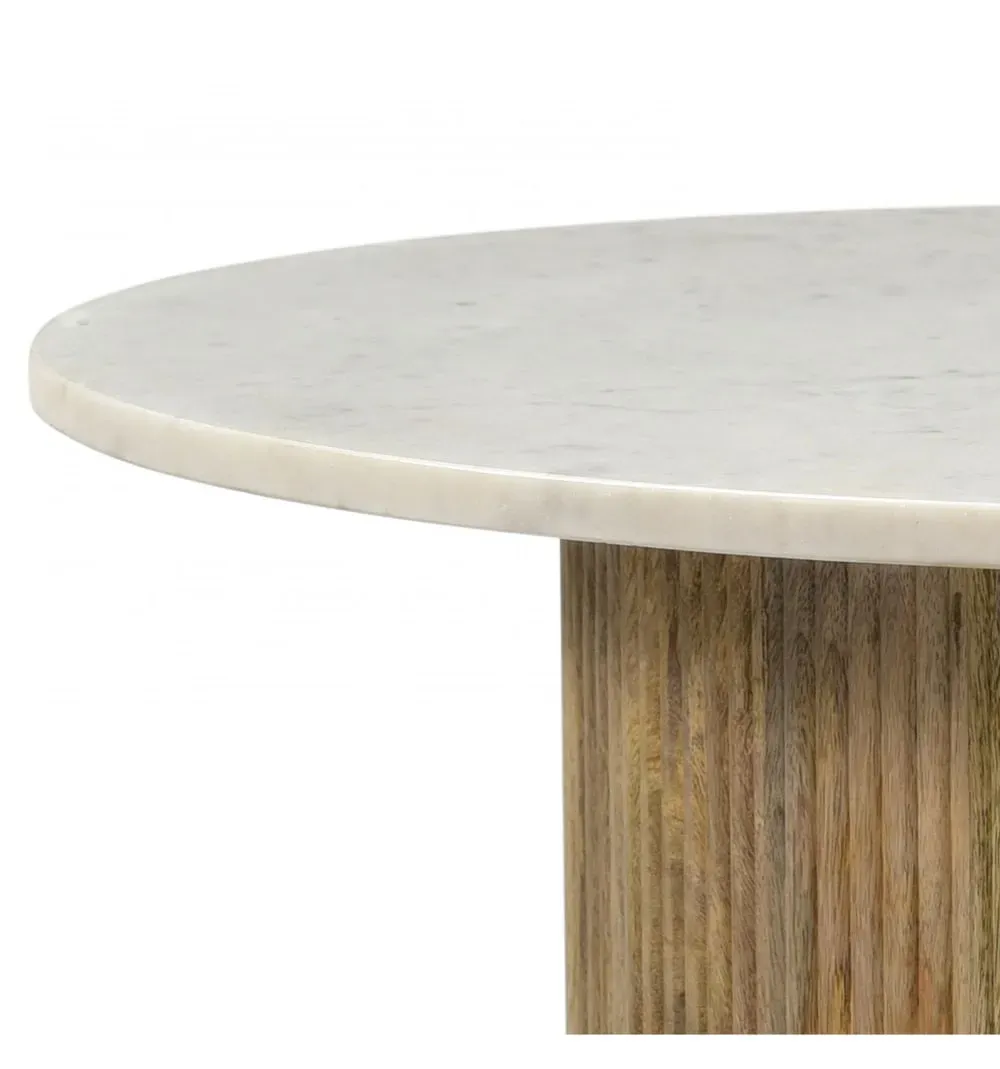 Illustration numéro 3 du produit Table basse ronde D.70 cm en Marbre blanc et manguier massif