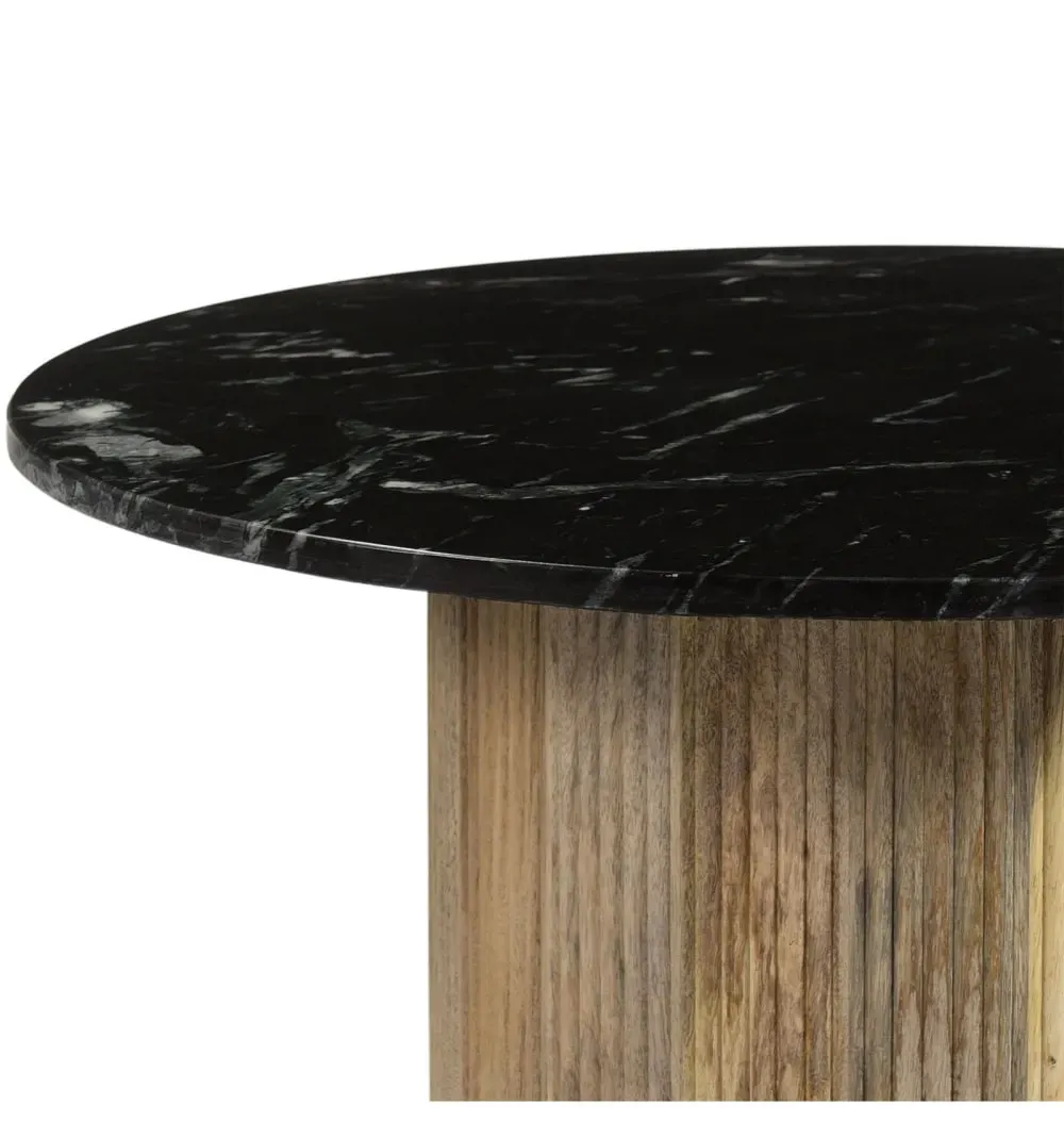 Illustration numéro 3 du produit Table basse ronde D.70 cm en Marbre noir et manguier massif