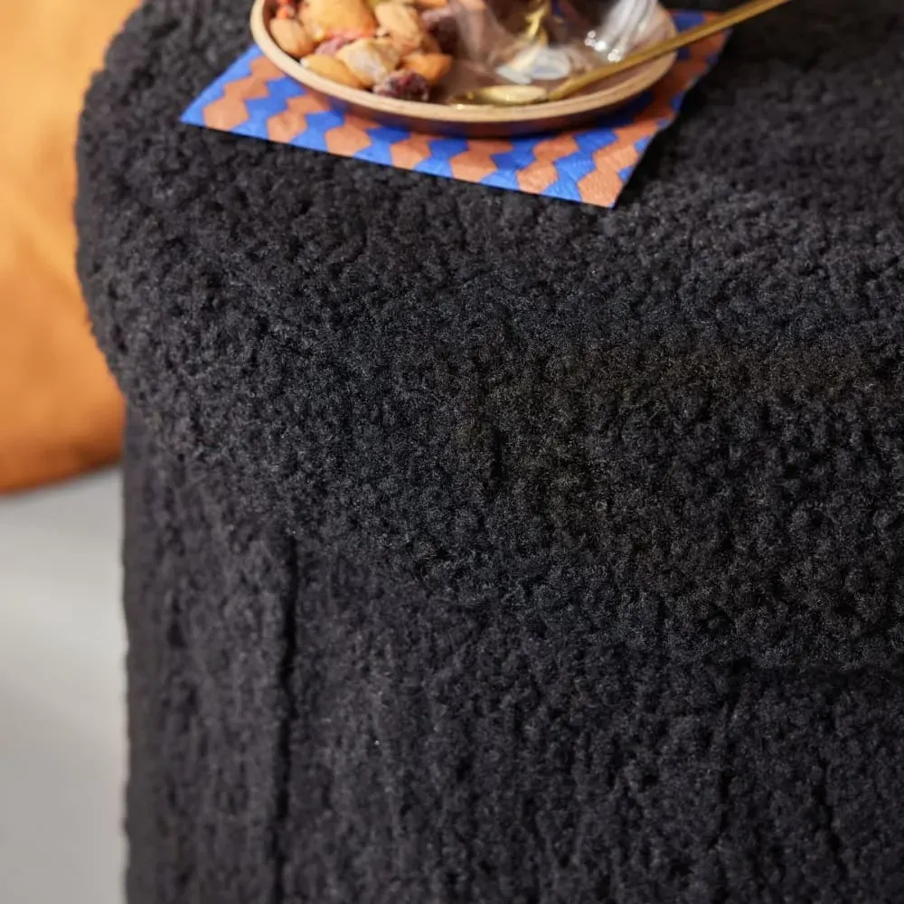 Illustration numéro 3 du produit Pouf coffre rond en tissu bouclette  38x38 cm