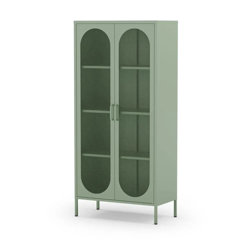 Illustration numéro 3 du produit Vaisselier 2 portes en métal H170cm - Vert menthe