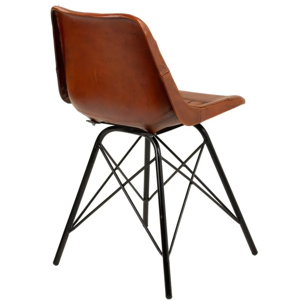 Illustration numéro 3 du produit Chaise en métal et cuir marron 46x49x78,5h