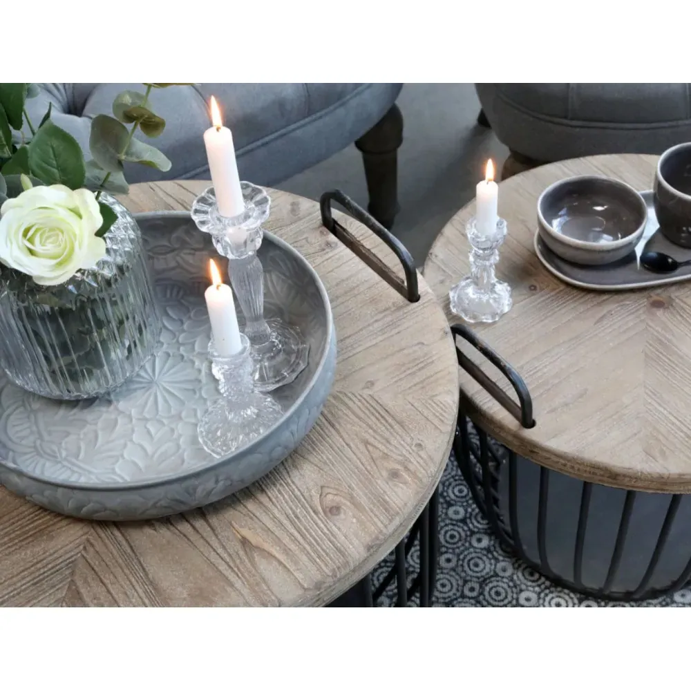 Illustration numéro 3 du produit Set de 2 tables basses en bois de cyprès noir et marron Ø.57 x Ht.48cm