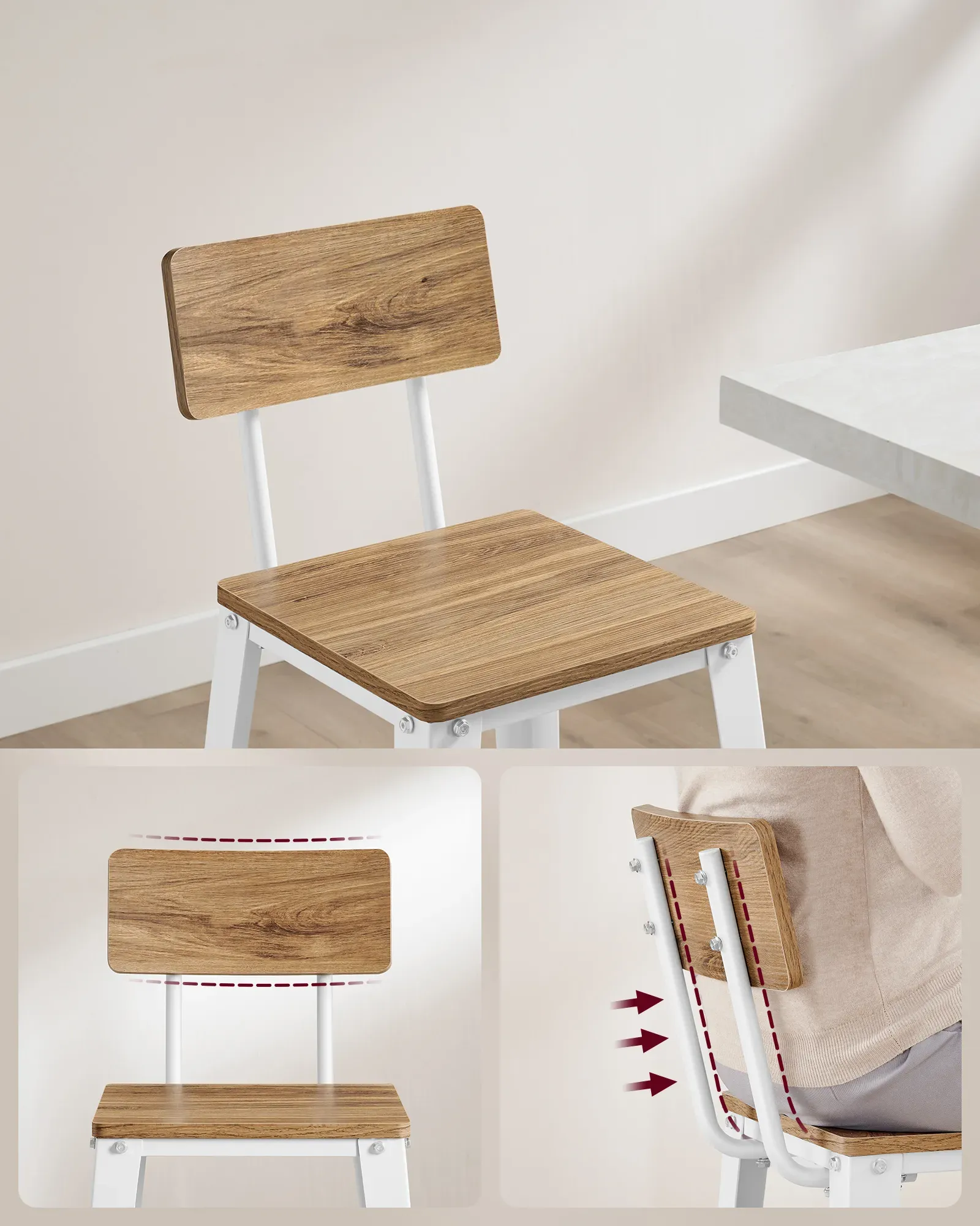 Illustration numéro 3 du produit Tabourets de bar industriel lot de 4 avec dossier marron blé et blanc