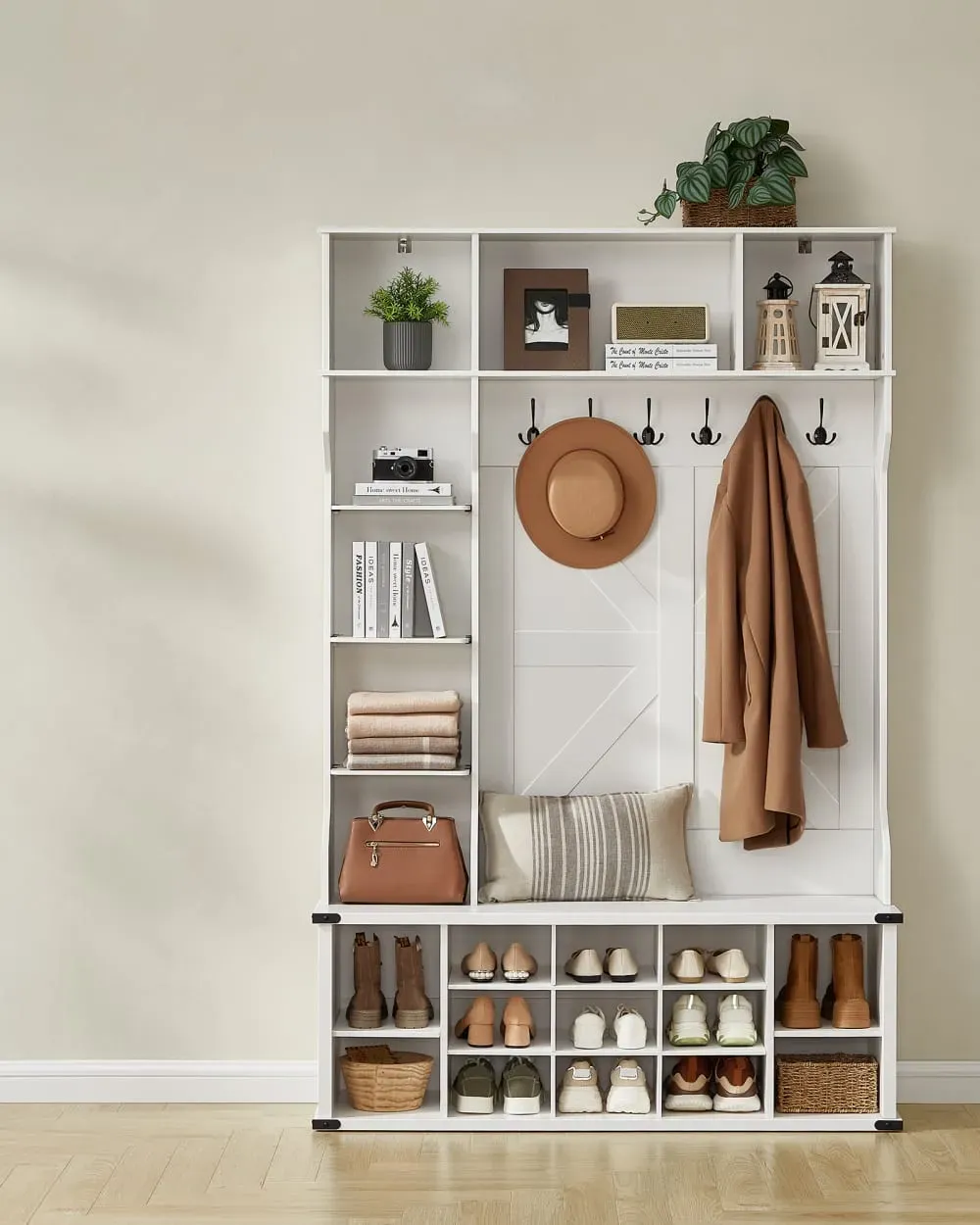 Illustration numéro 3 du produit Porte-manteau avec banc à chaussures 20 compartiments blanc