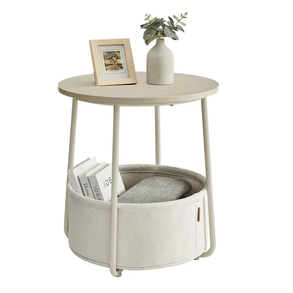 Illustration numéro 3 du produit Bout de canapé rond avec panier de rangement - H51 cm - Blanc