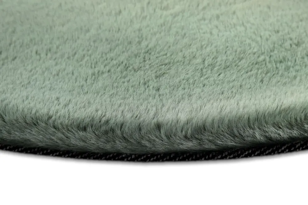 Illustration numéro 3 du produit Tapis rond imitation fourrure lapin doux tufté vert sauge ⌀150