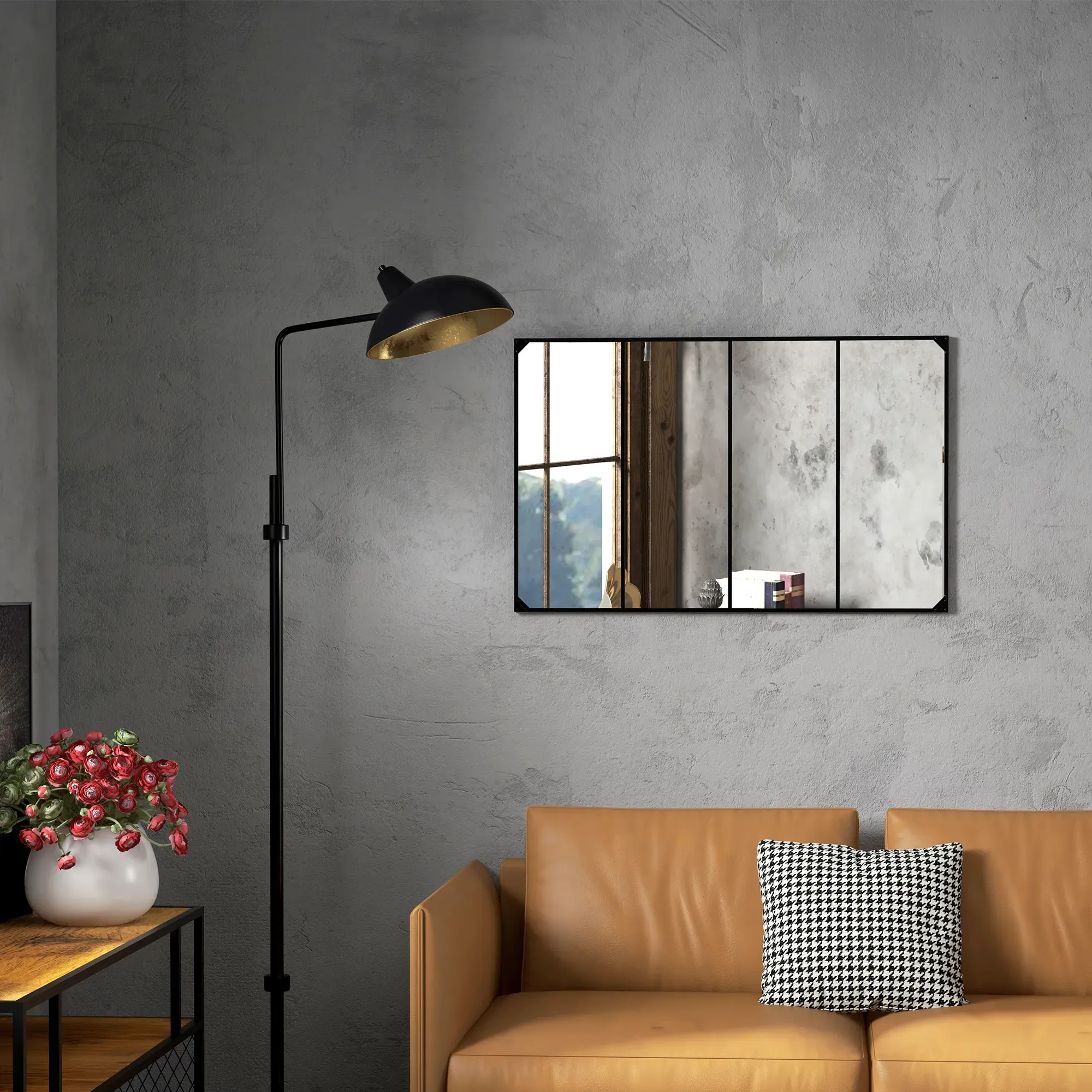 Illustration numéro 3 du produit Miroir mural verrière rectangulaire style industriel métal noir