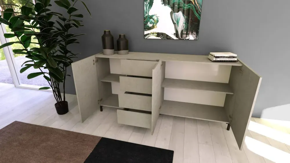 Illustration numéro 3 du produit Buffet bas 3 portes et 4 tiroirs 174x40x84 cm effet bois cachemire