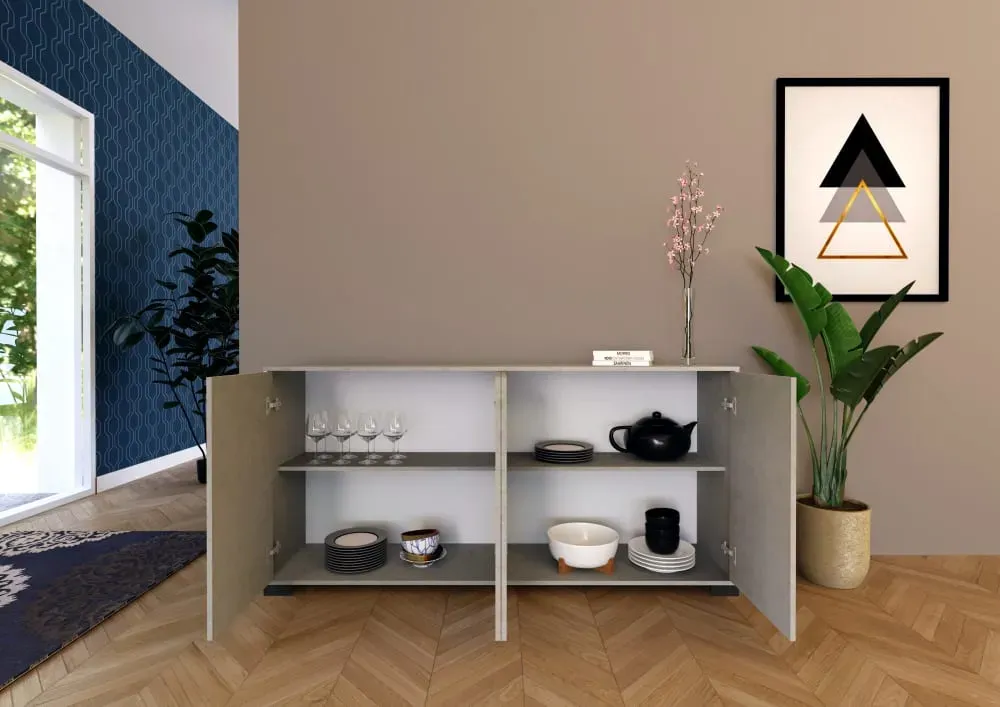 Illustration numéro 3 du produit Buffet bas 4 portes 172x40x83 cm effet bois cachemire