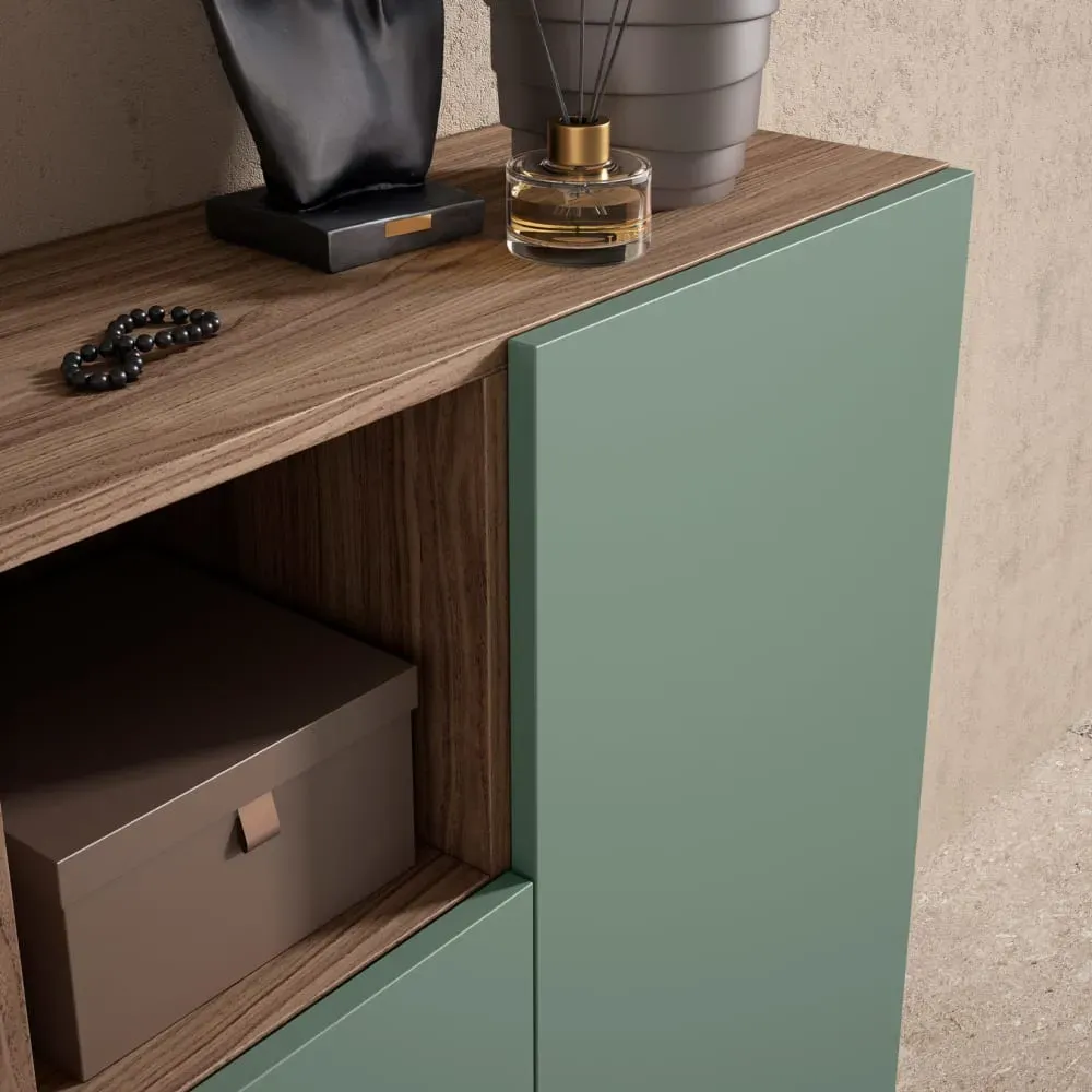 Illustration numéro 3 du produit Meuble à chaussures en mélamine noyer portes vertes 87x90x27 cm