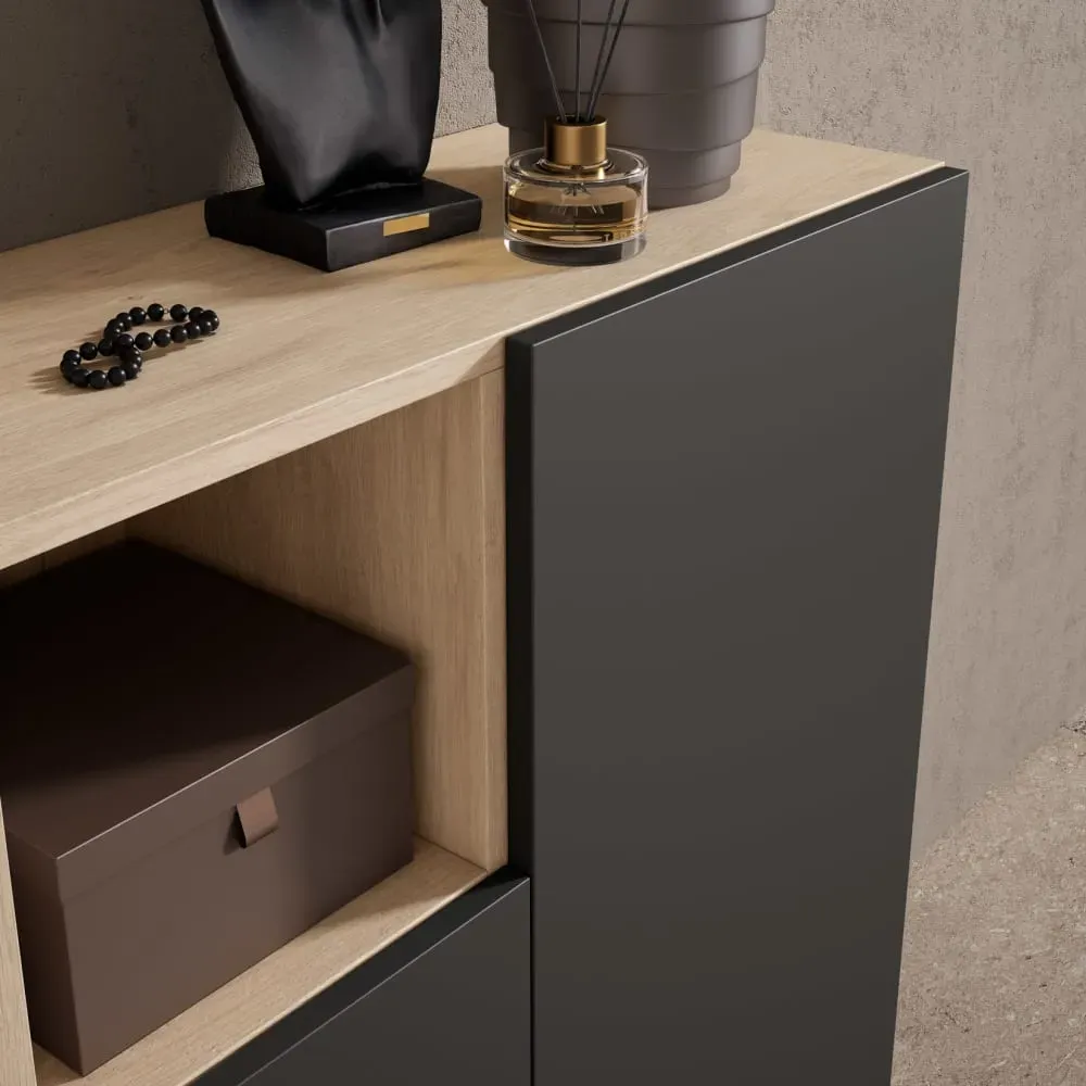 Illustration numéro 3 du produit Meuble à chaussures, mélamine chêne clair portes graphite 87x90x27