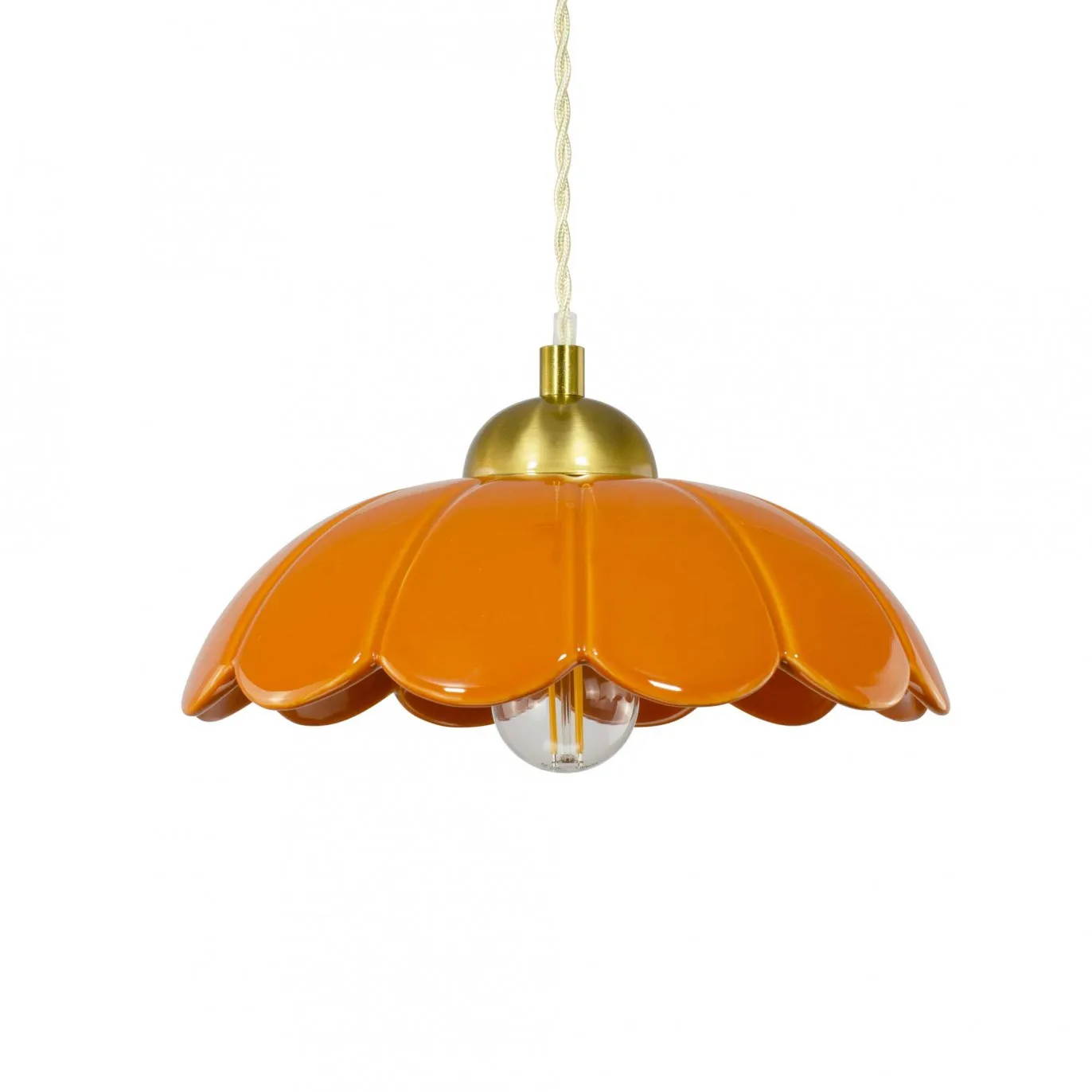 Illustration numéro 3 du produit Suspension en céramique avec son équipement en textile et métal orange