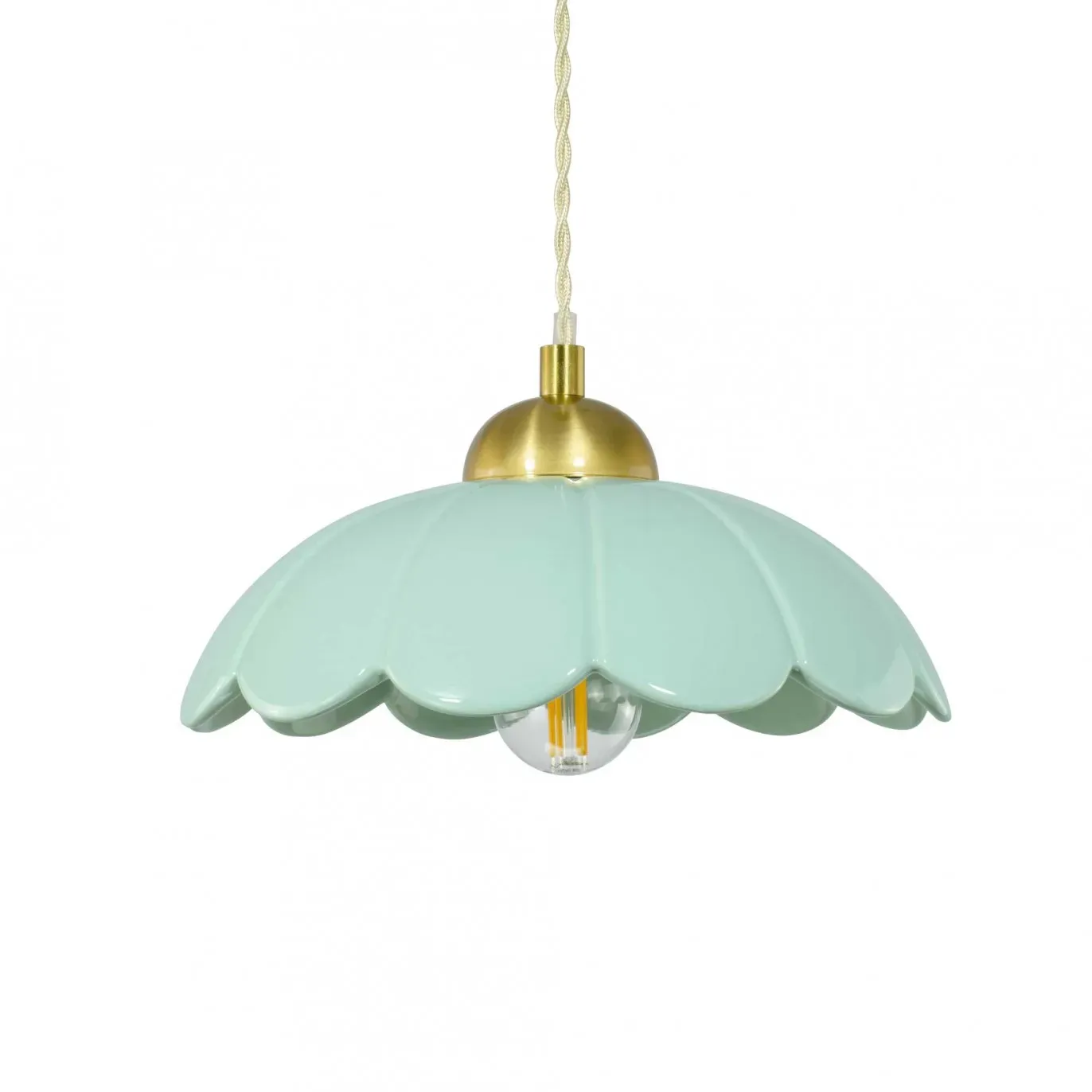 Illustration numéro 3 du produit Suspension en céramique avec son équipement en textile et métal vert