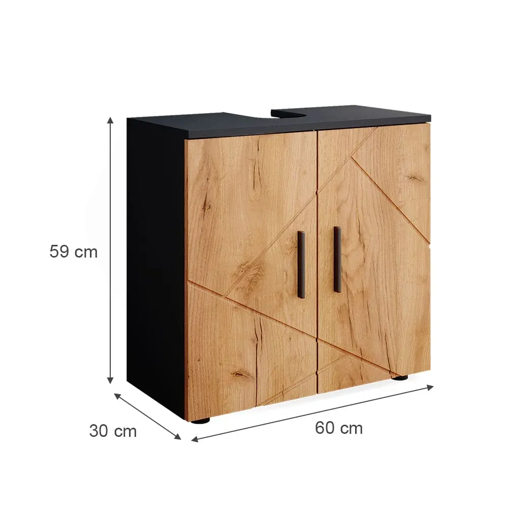 Illustration numéro 3 du produit Meuble sous vasque simple 60x59cm, Chêne doré/anthracite