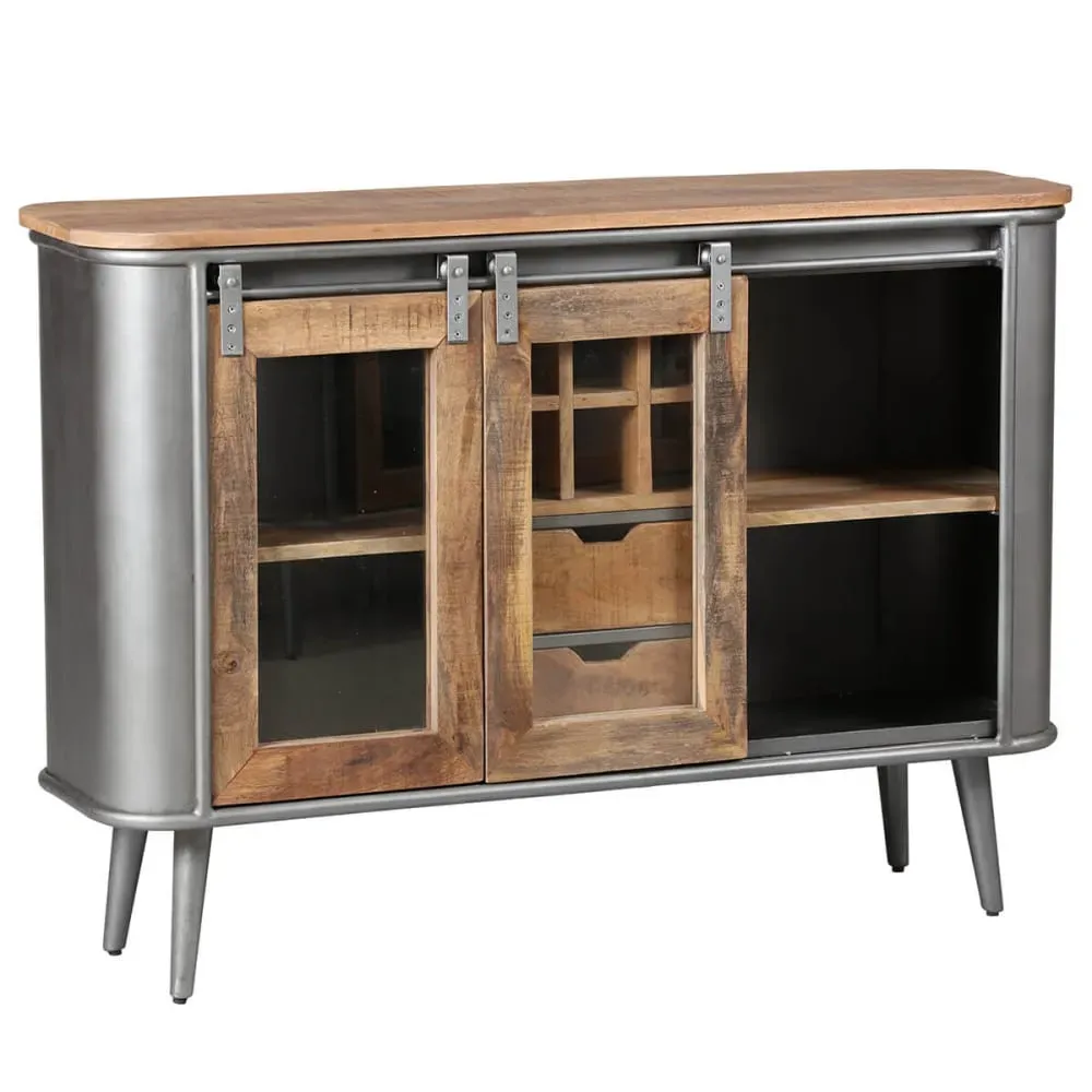 Illustration numéro 3 du produit Buffet  2 portes 2 tiroirs bois et acier patiné