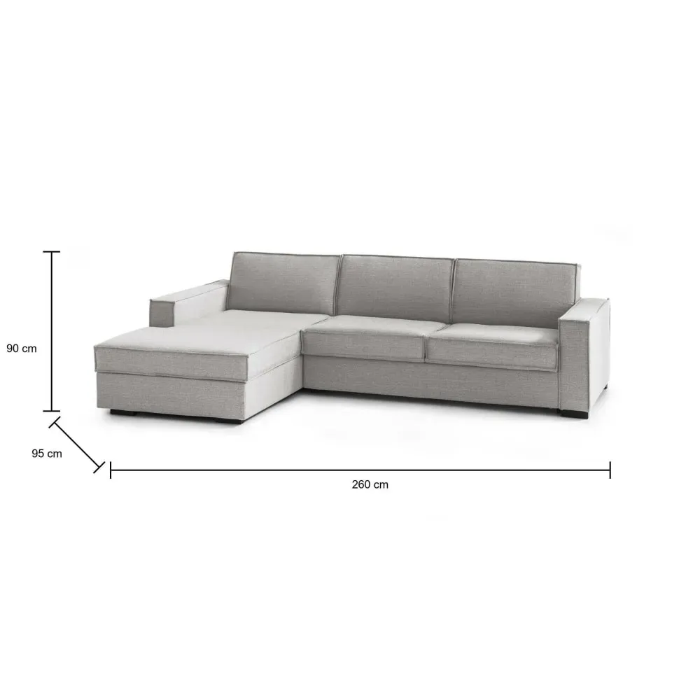 Illustration numéro 3 du produit Canapé d'angle convertible en tissu gris 260x95h90 cm