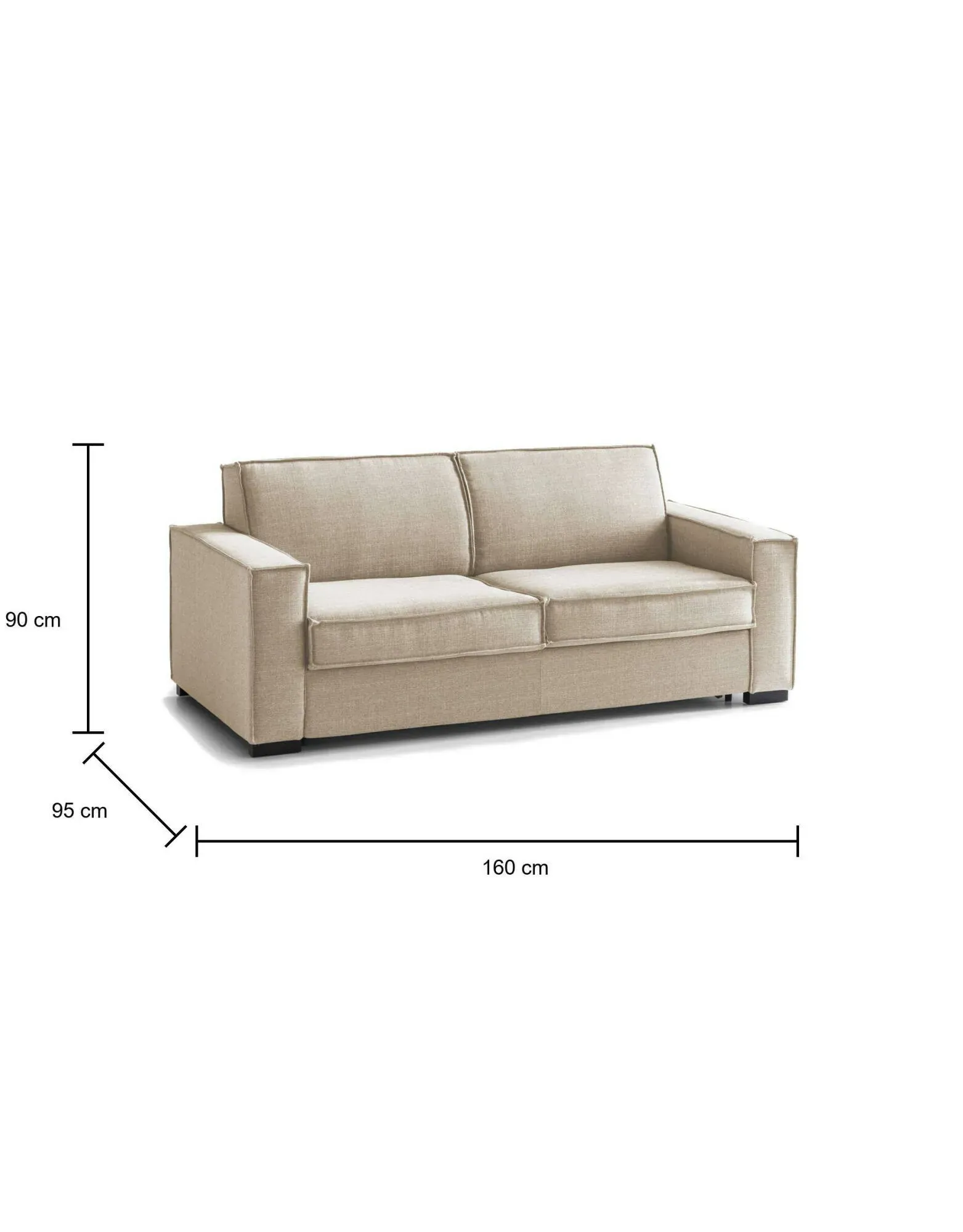 Illustration numéro 3 du produit Canapé lit 2 places en tissu beige 160x95h90 cm