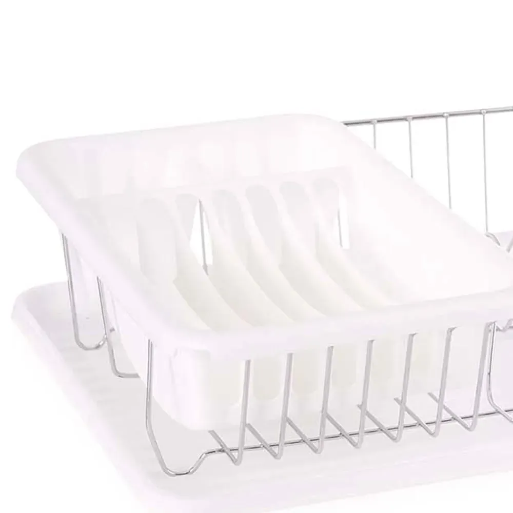 Illustration numéro 3 du produit Égouttoir à vaisselle plastique blanc et métal chromé avec plateau 33.