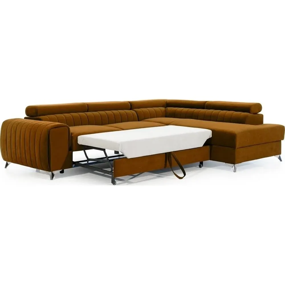 Illustration numéro 3 du produit Canapé angle droit convertible velours bronze 5 places