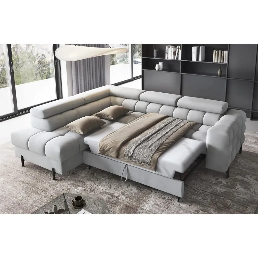 Illustration numéro 3 du produit Canapé angle gauche convertible velours gris 5 places