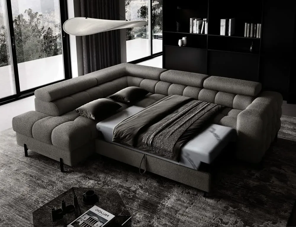 Illustration numéro 3 du produit Canapé angle gauche convertible tissu anthracite 5 places