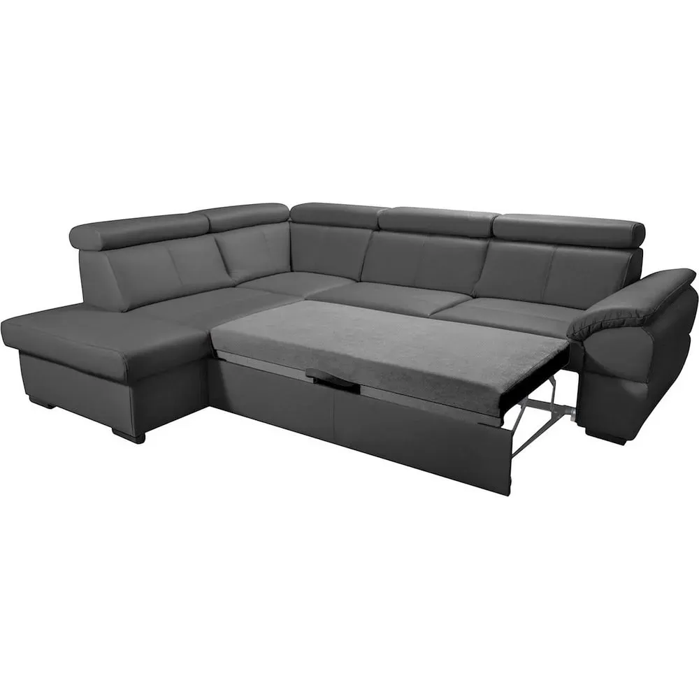 Illustration numéro 3 du produit Canapé d'angle convertible gauche cuir 5 places gris foncé