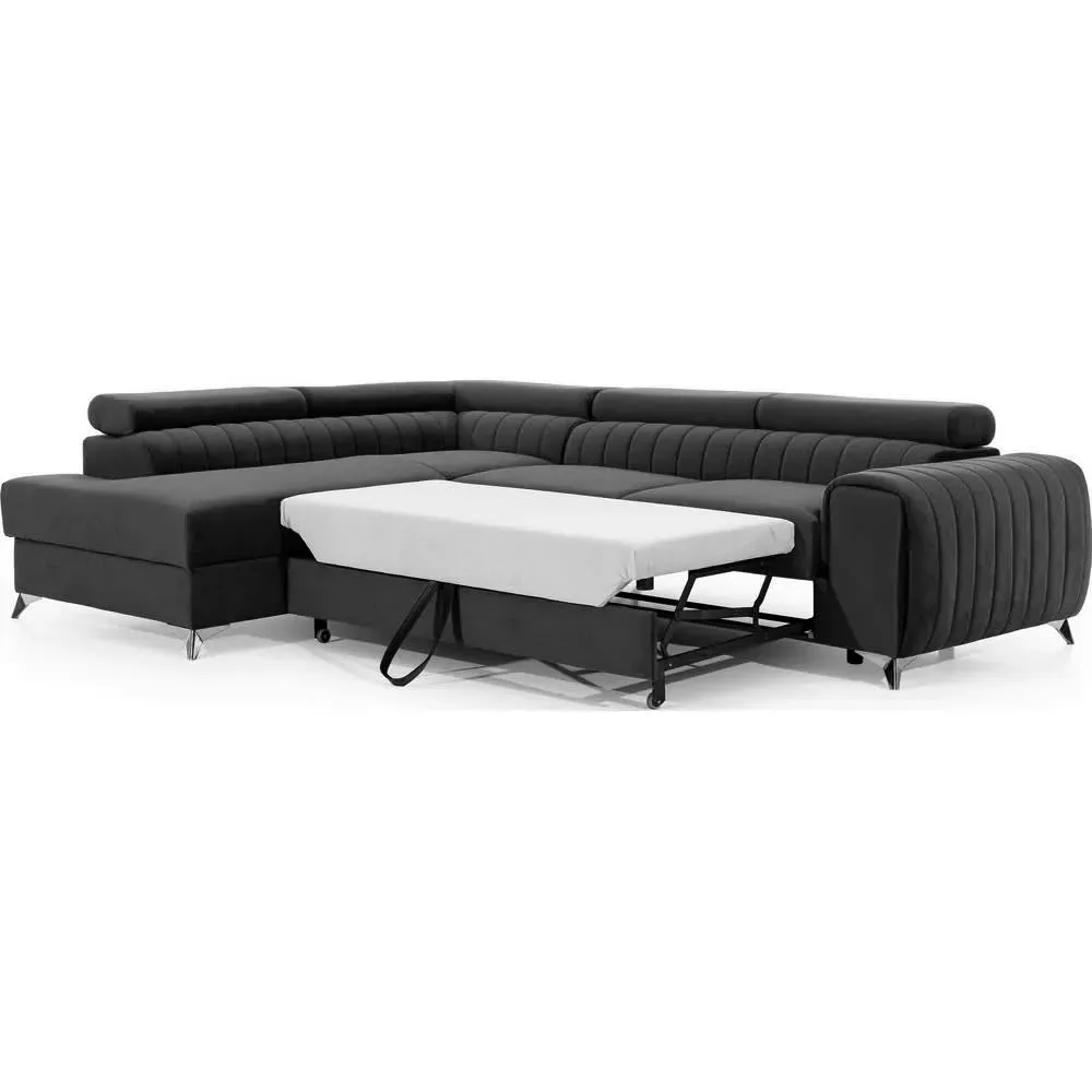 Illustration numéro 3 du produit Canapé d'angle gauche convertible en velours gris foncé 5 places