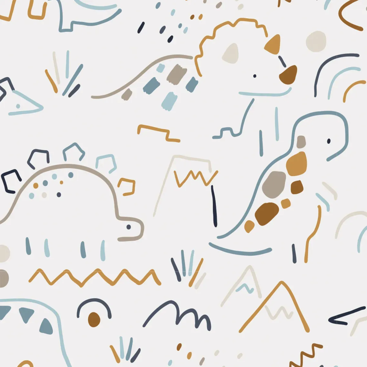 Illustration numéro 3 du produit Papier peint panoramique enfant dinosaures lines terra cotta 450x250cm